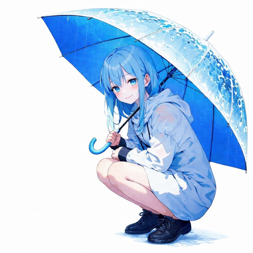 傘をさして雨を楽しむRainのイメージキャラクター